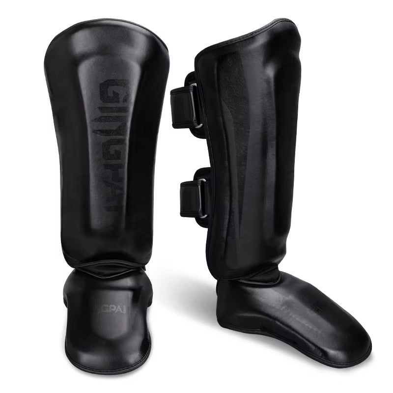 High-Quality PU Leather Boxing Shin Guards with Ankle Protection for MMA and Muay Thai Training - Lightweight Kicking Shin Pads