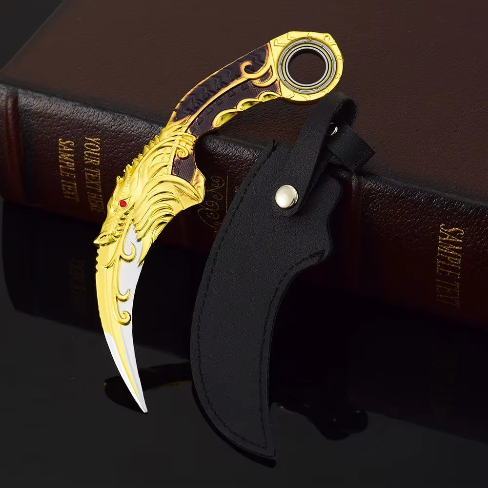 18cm Dragon Karambit Dagger, Alloy Spinning, Handcrafted Model, with Double Thorn Claws and Dark Moon, Golden Dragon Weapons, Training Daggers, and Letter Opener