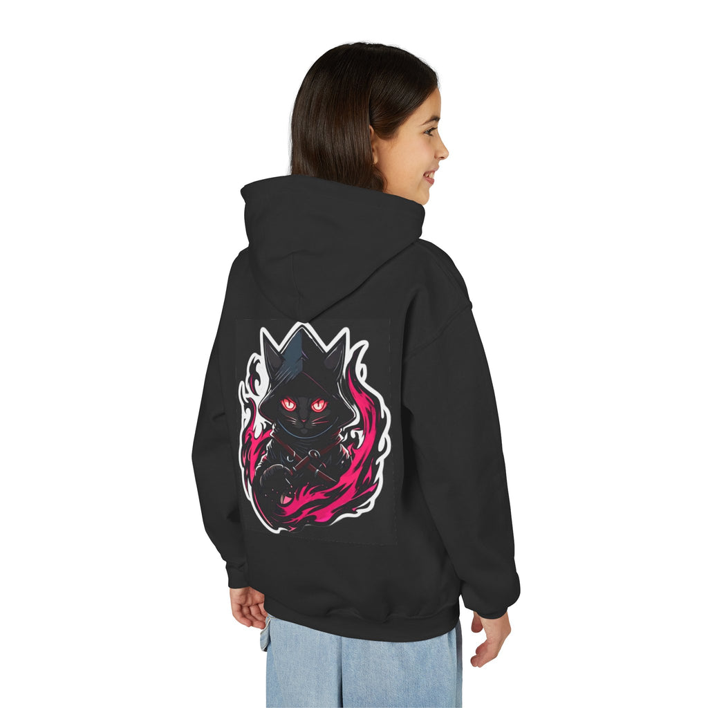 Youth Heavy Blend Hoodie with Star & Shadow Design - Cozy Cat Lover Sweatshirt, Gift for Kids, Cool Urban Fashion, Birthday Present