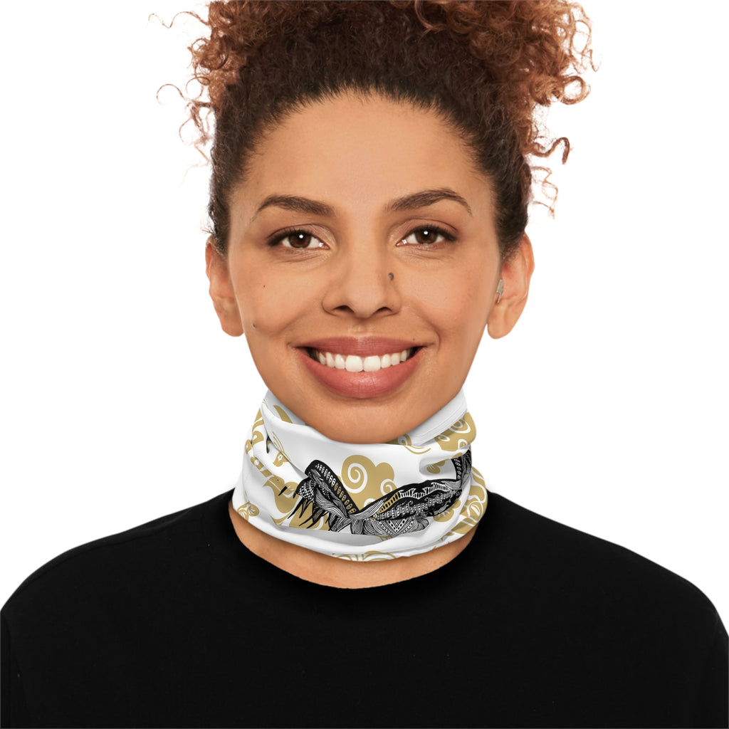 Tiger Mandala Neck Gaiter — Gold Cloud Pattern Lightweight Face Scarf
