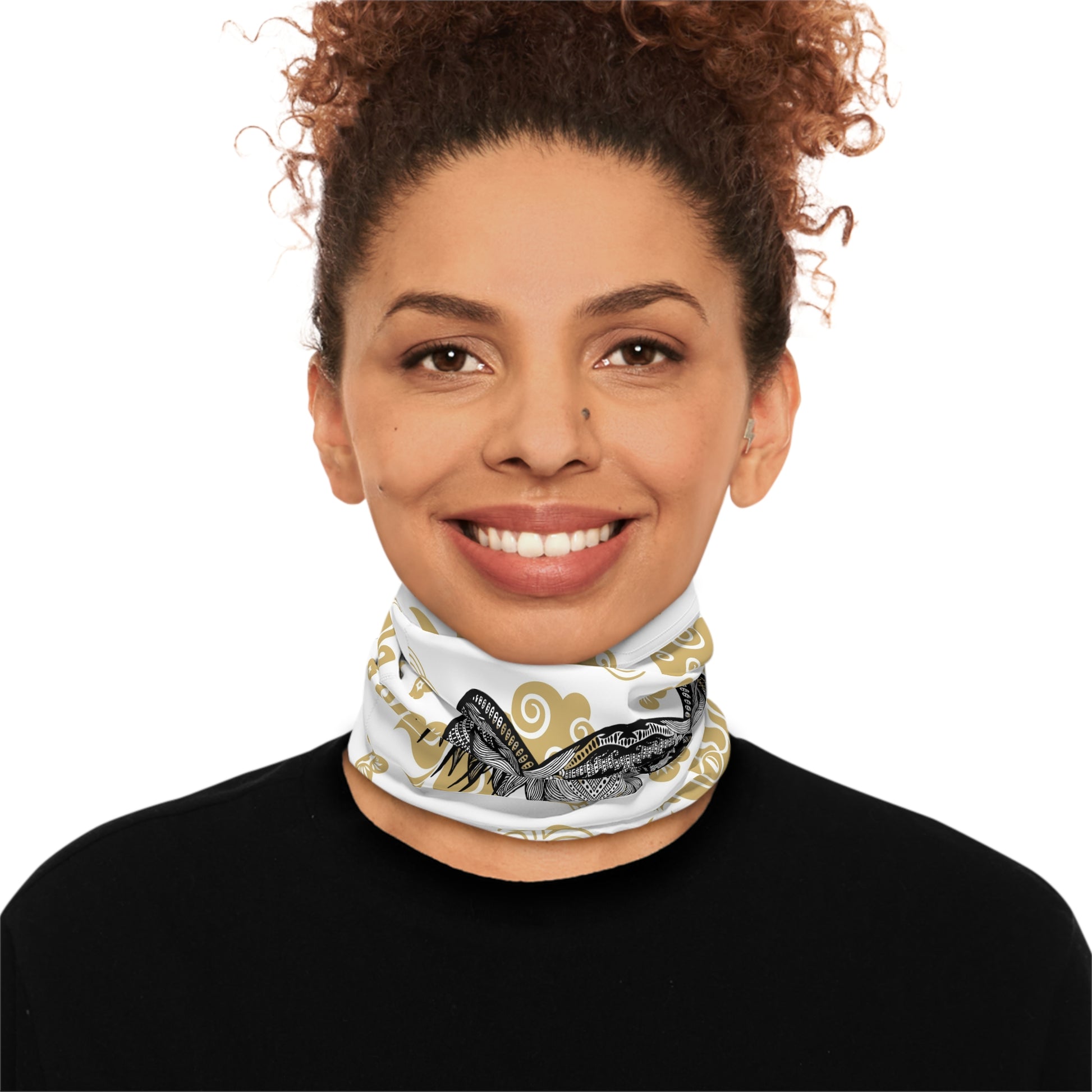 Tiger Mandala Neck Gaiter — Gold Cloud Pattern Lightweight Face Scarf