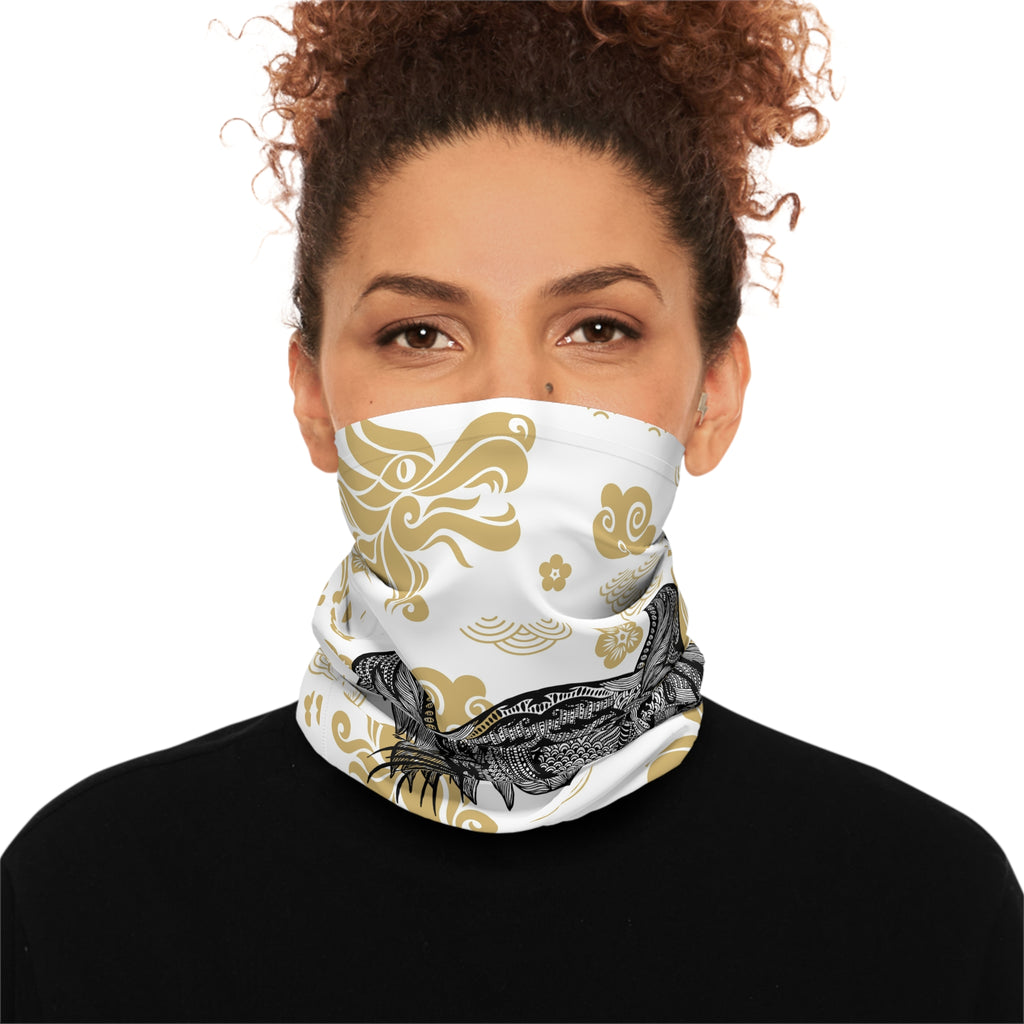 Tiger Mandala Neck Gaiter — Gold Cloud Pattern Lightweight Face Scarf