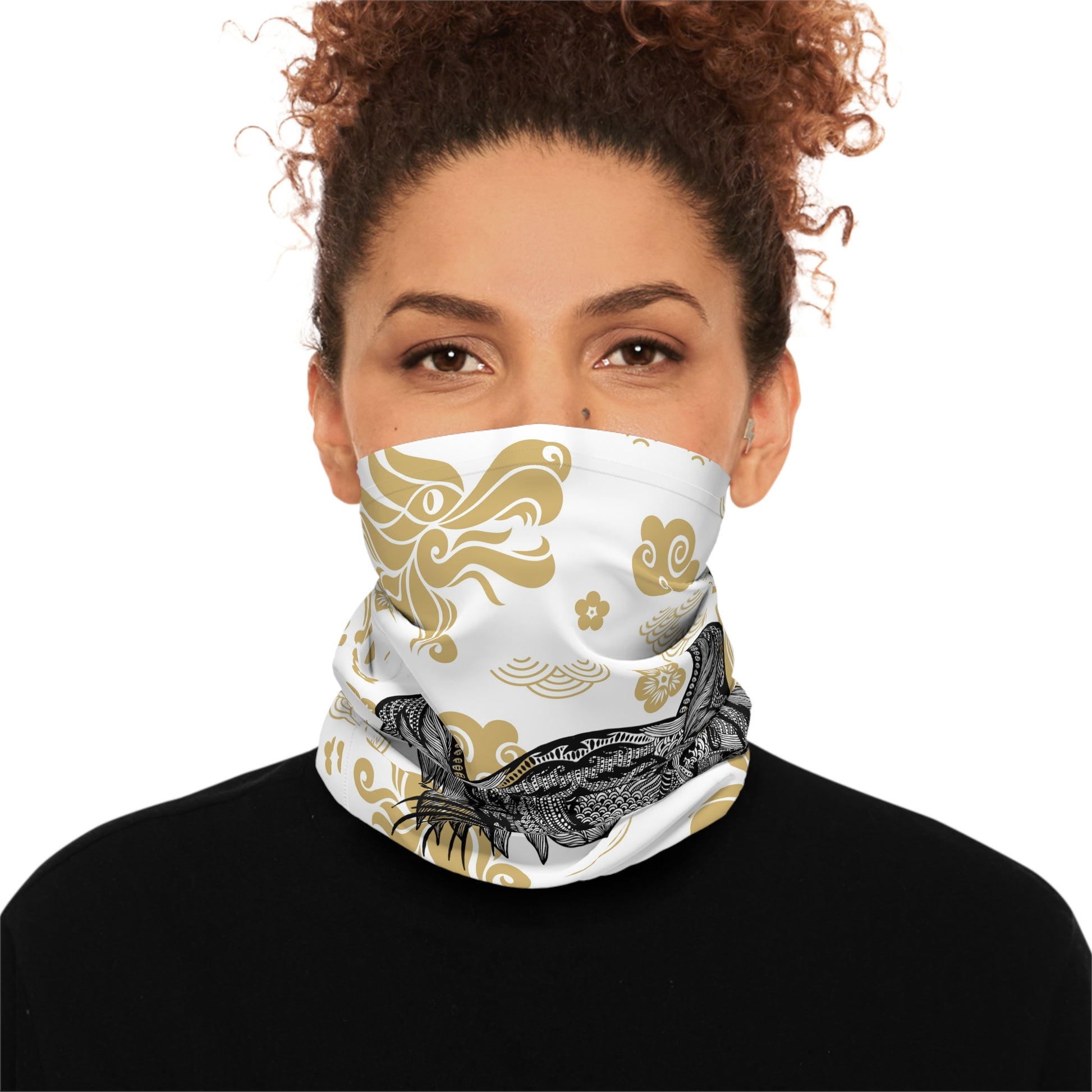 Tiger Mandala Neck Gaiter — Gold Cloud Pattern Lightweight Face Scarf