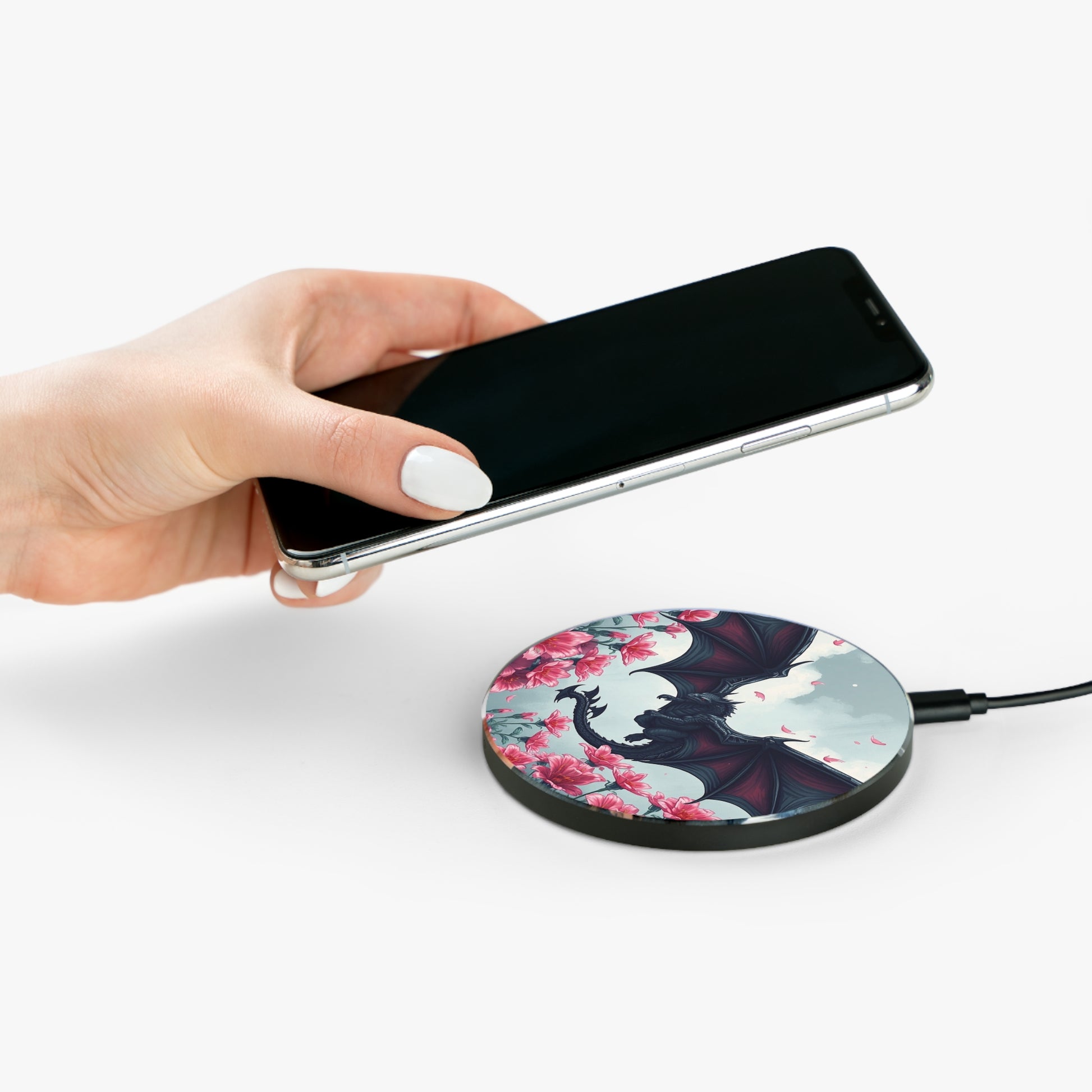 Fantasy Dragon Wireless Charger with Floral Design