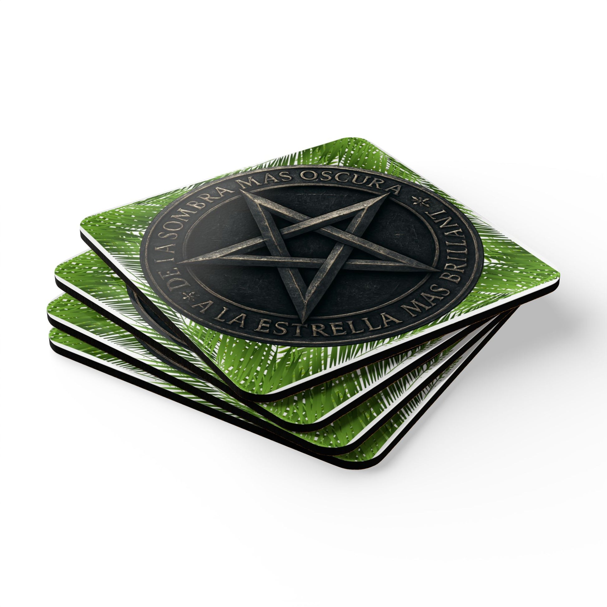 Pentagram Cork Coaster Set — "De la sombra más oscura a la estrella más brillante"