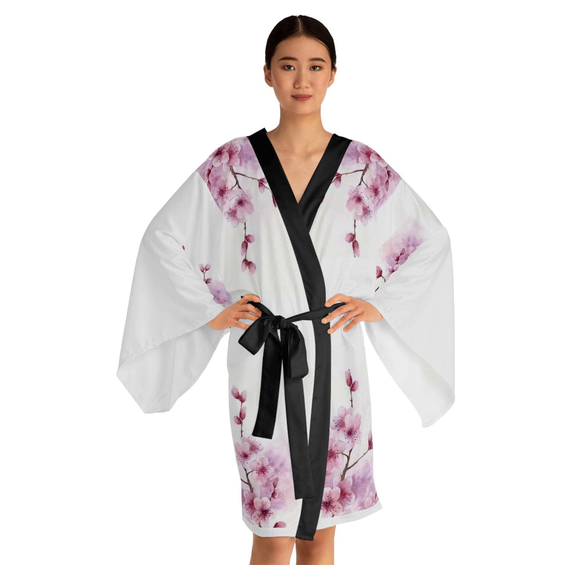 Elegant Floral & Dragon Print Long Sleeve Kimono Robe, Bathrobe, Loungewear, Gift for Her, Relaxation, Summer Evening Wear