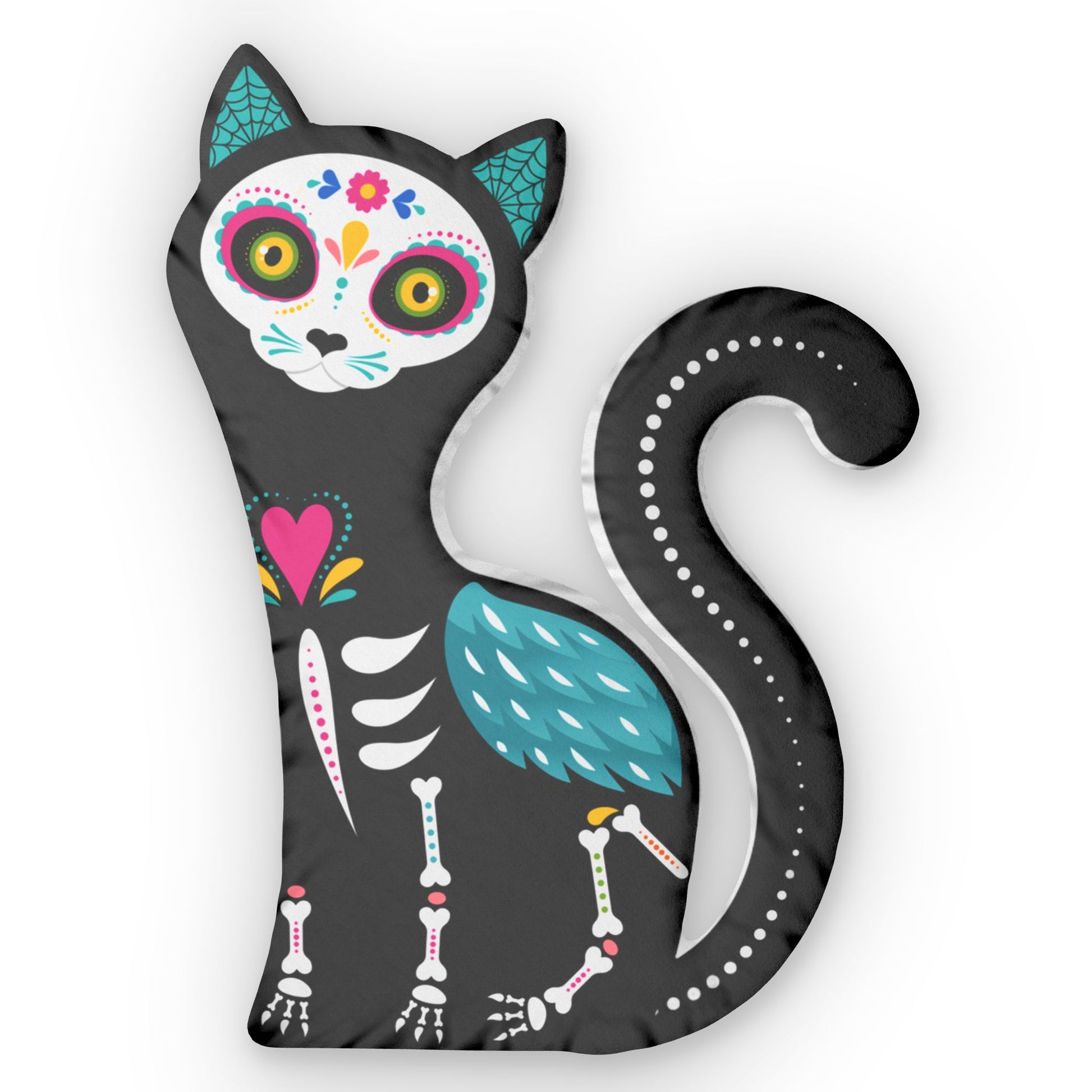 Custom Cat Shaped Pillow, Decorative Throw Pillow, Sugar Skull Cat Cushion, Unique Home Decor, Gift for Cat Lovers