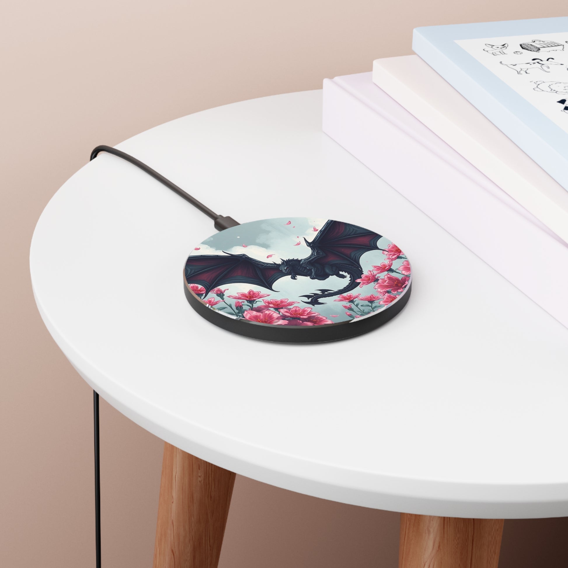 Fantasy Dragon Wireless Charger with Floral Design