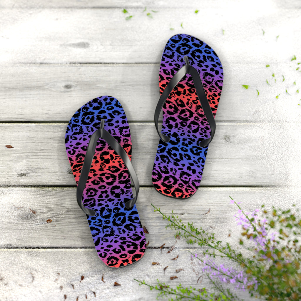 Vibrant Leopard Print Flip Flops for Summer, Beachwear, Vacation Footwear, Casual Sandals, Tropical Getaway