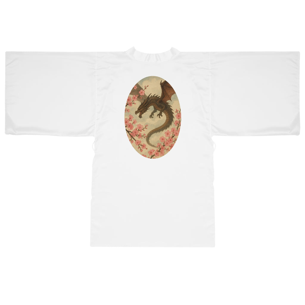 Elegant Floral & Dragon Print Long Sleeve Kimono Robe, Bathrobe, Loungewear, Gift for Her, Relaxation, Summer Evening Wear