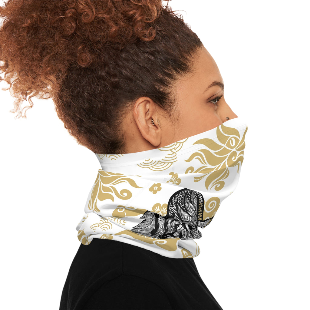 Tiger Mandala Neck Gaiter — Gold Cloud Pattern Lightweight Face Scarf