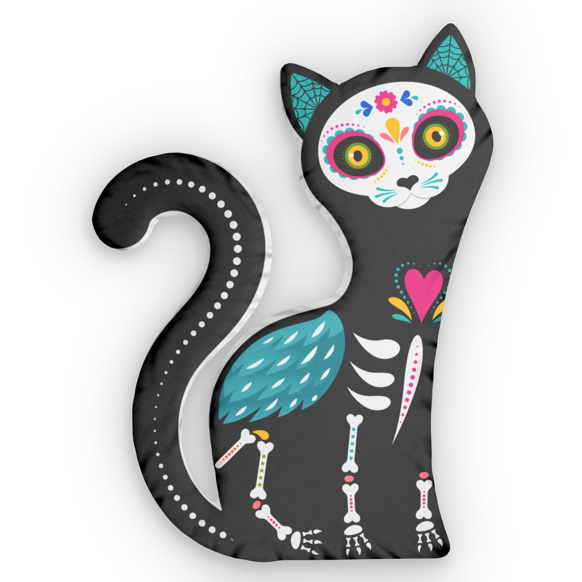 Custom Cat Shaped Pillow, Decorative Throw Pillow, Sugar Skull Cat Cushion, Unique Home Decor, Gift for Cat Lovers