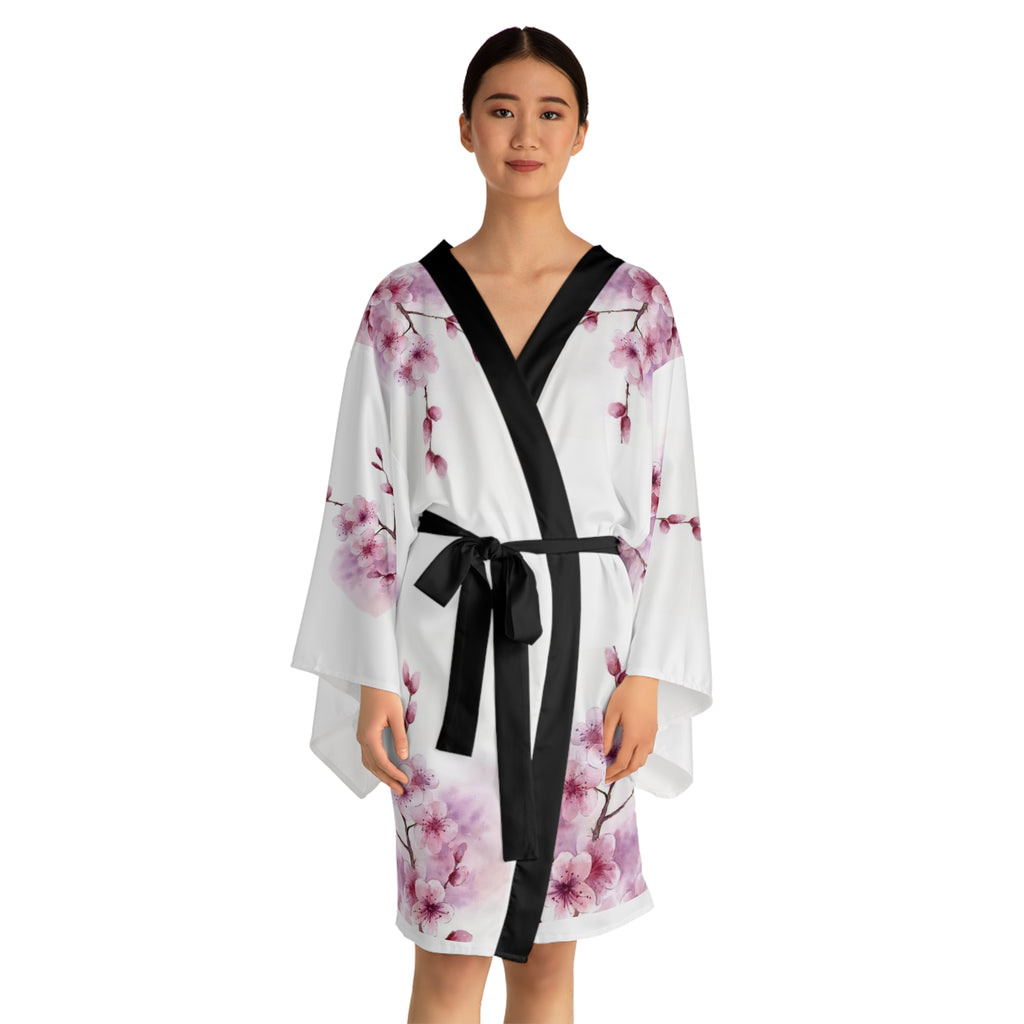 Elegant Floral & Dragon Print Long Sleeve Kimono Robe, Bathrobe, Loungewear, Gift for Her, Relaxation, Summer Evening Wear