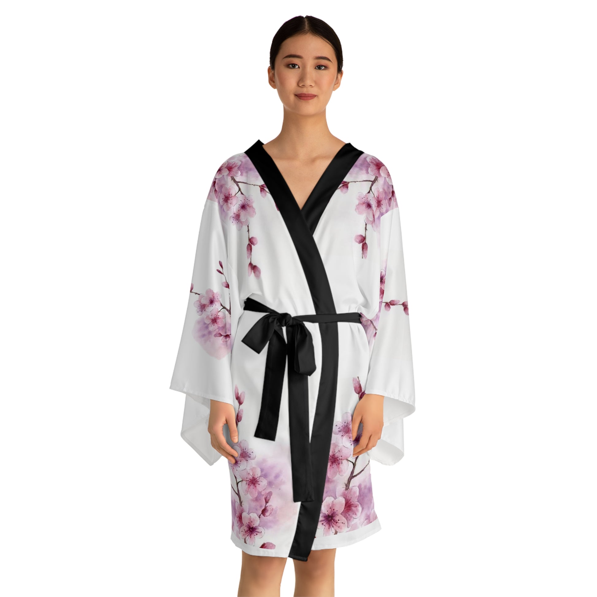 Elegant Floral & Dragon Print Long Sleeve Kimono Robe, Bathrobe, Loungewear, Gift for Her, Relaxation, Summer Evening Wear