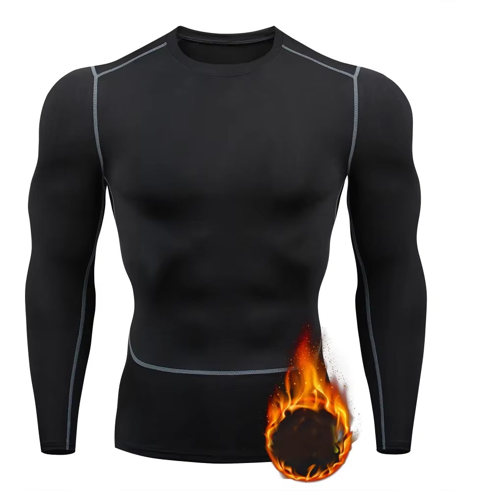Men Thermal Underwear Thermal Shirt Tops Fleece Undershirt round Neck T-Shirt Inner Wear Compression Shirts Winter Man Clothes