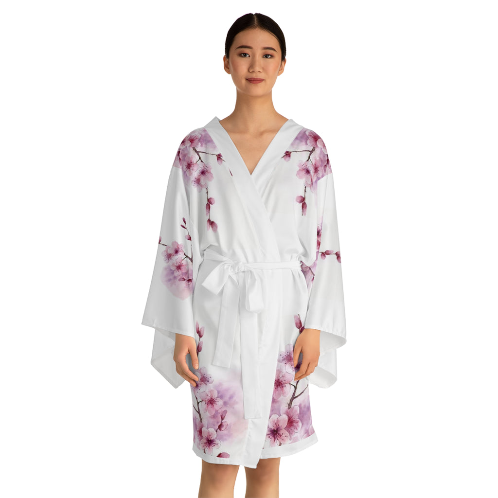 Elegant Floral & Dragon Print Long Sleeve Kimono Robe, Bathrobe, Loungewear, Gift for Her, Relaxation, Summer Evening Wear