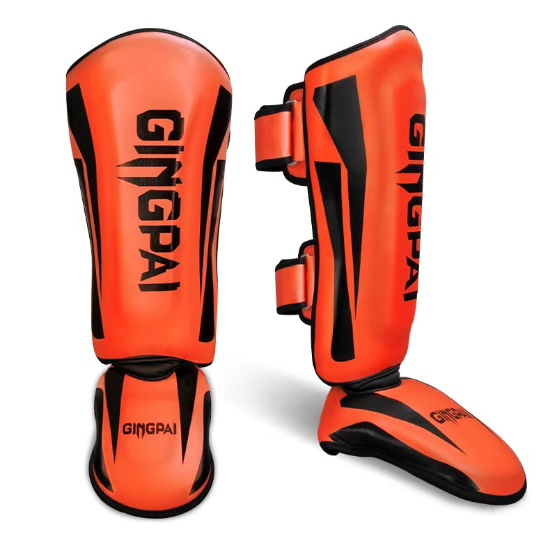 High-Quality PU Leather Boxing Shin Guards with Ankle Protection for MMA and Muay Thai Training - Lightweight Kicking Shin Pads