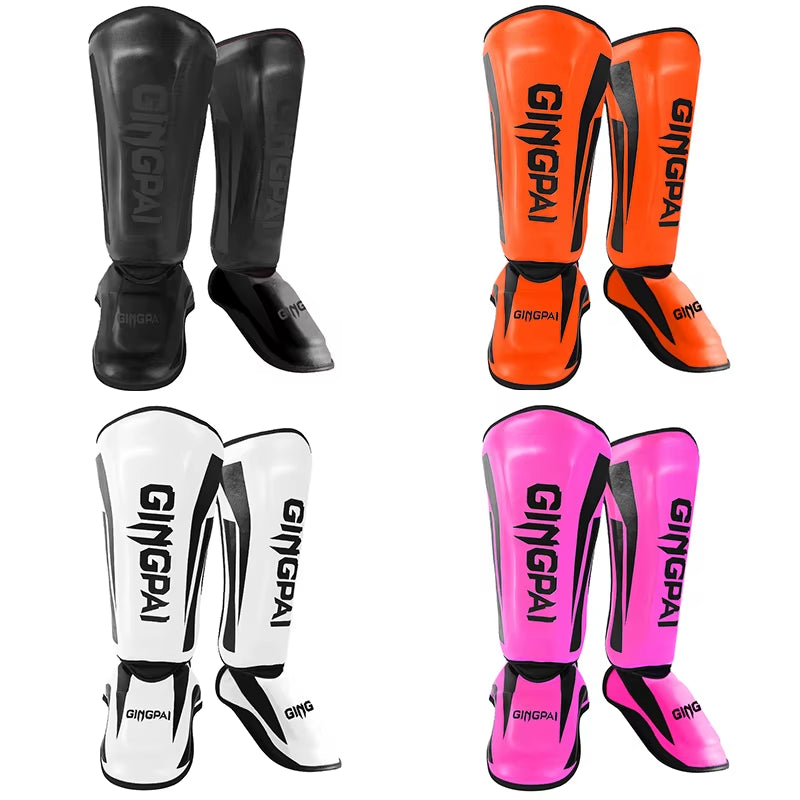 High-Quality PU Leather Boxing Shin Guards with Ankle Protection for MMA and Muay Thai Training - Lightweight Kicking Shin Pads
