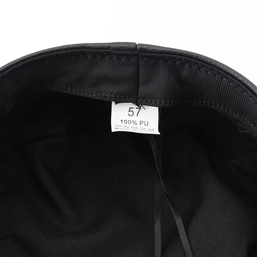 Women's Fashion Beret, Black Faux Leather Flat Military Beret, Captain Style, Gothic Rocker Style for Women 