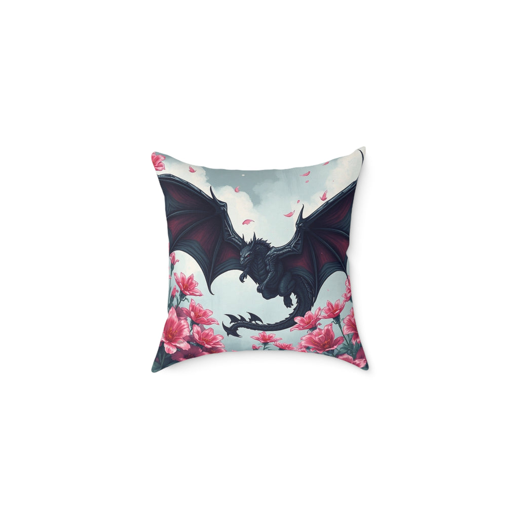 Dragon Floral Square Pillow, Decorative Pillow, Fantasy Home Decor, Dragon Lover Gift, Throw Pillow for Living Room, Unique Gift Idea