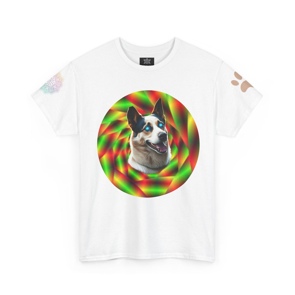 Psychedelic Dog Tee, Animal Lover Shirt, Unique Graphic Top, Unisex Casual Wear, Quirky Gift for Pet Owners, Fun Halloween T-Shirt