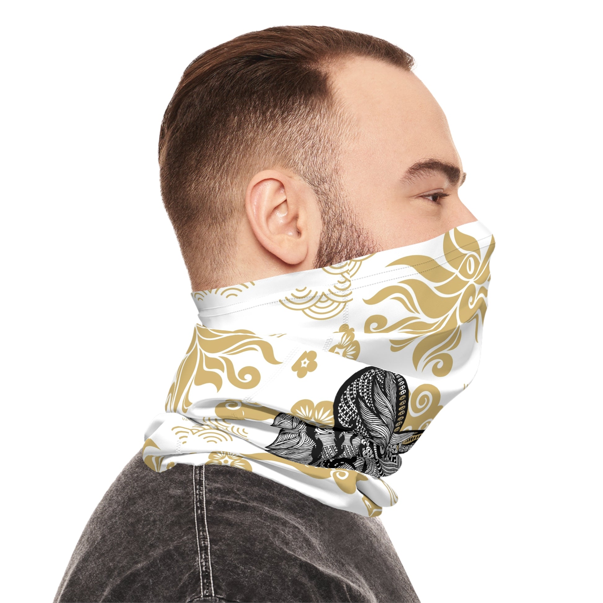 Tiger Mandala Neck Gaiter — Gold Cloud Pattern Lightweight Face Scarf