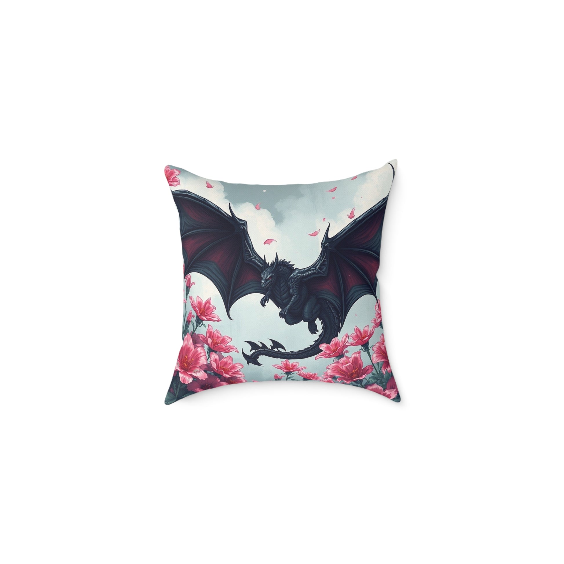 Dragon Floral Square Pillow, Decorative Pillow, Fantasy Home Decor, Dragon Lover Gift, Throw Pillow for Living Room, Unique Gift Idea