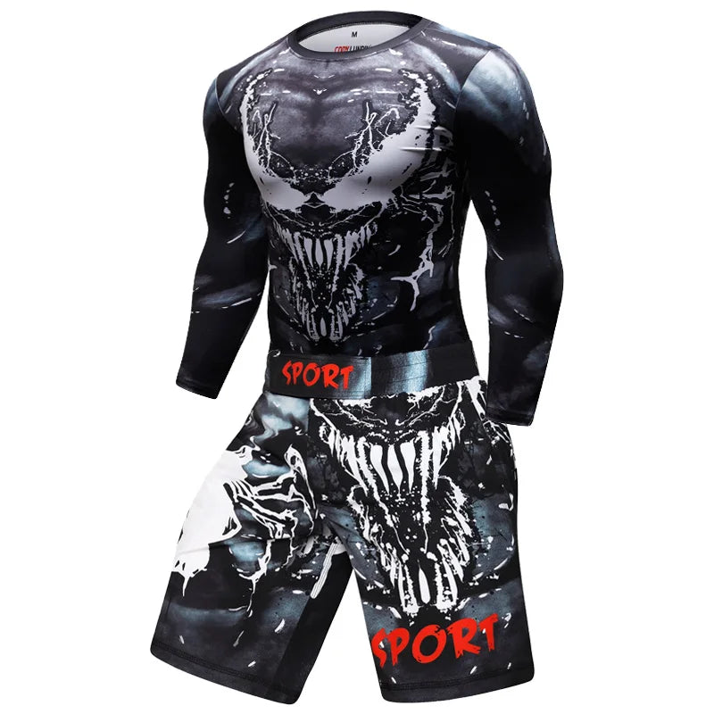 Rashguard shirt and pants for MMA, BJJ, fitness, boxing, Muay Thai, and kickboxing.
