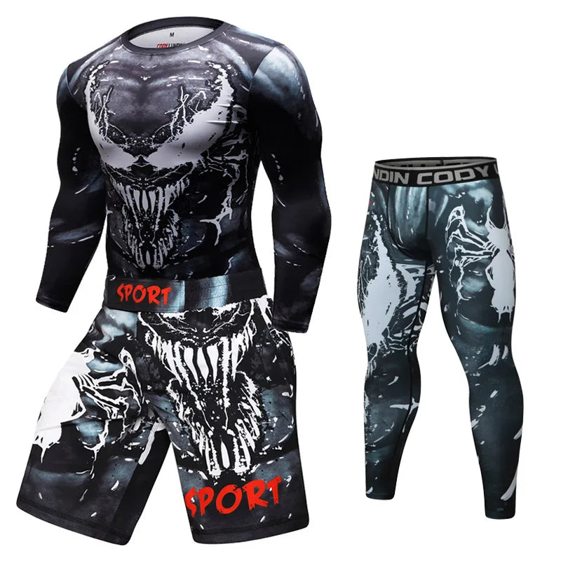 Rashguard shirt and pants for MMA, BJJ, fitness, boxing, Muay Thai, and kickboxing.