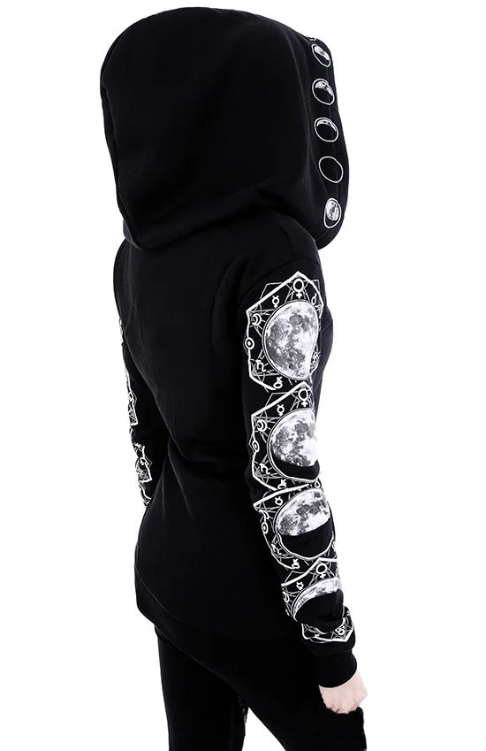 Suéter punk de manga larga con estampado de luna para mujer
