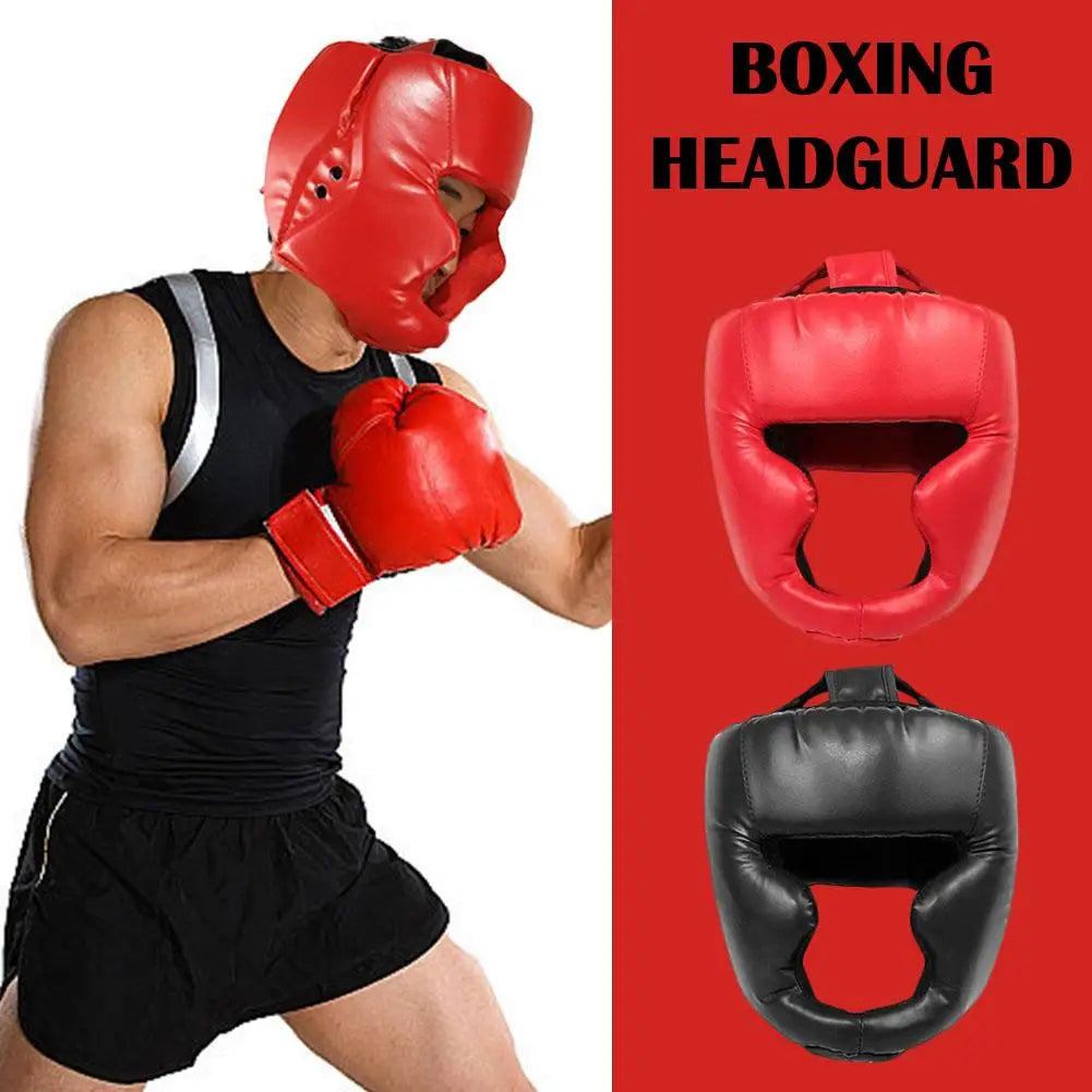 Sparring helmet, made of synthetic leather with full coverage for children and adults, head protector for training.