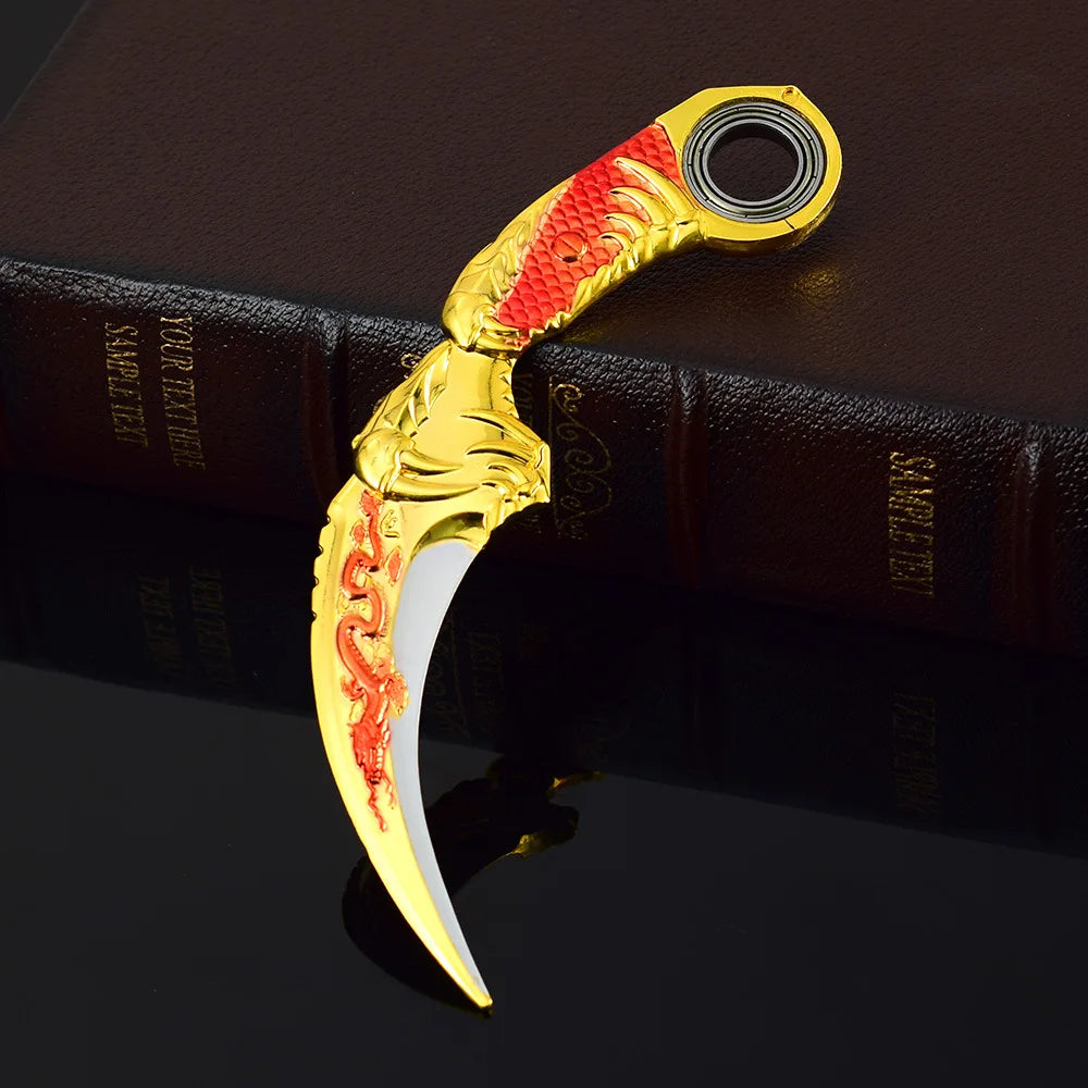 Adornos de metal para decorar de 18 cm/7,08 pulgadas, dragón azul, karambit, garra de dragón dorado.