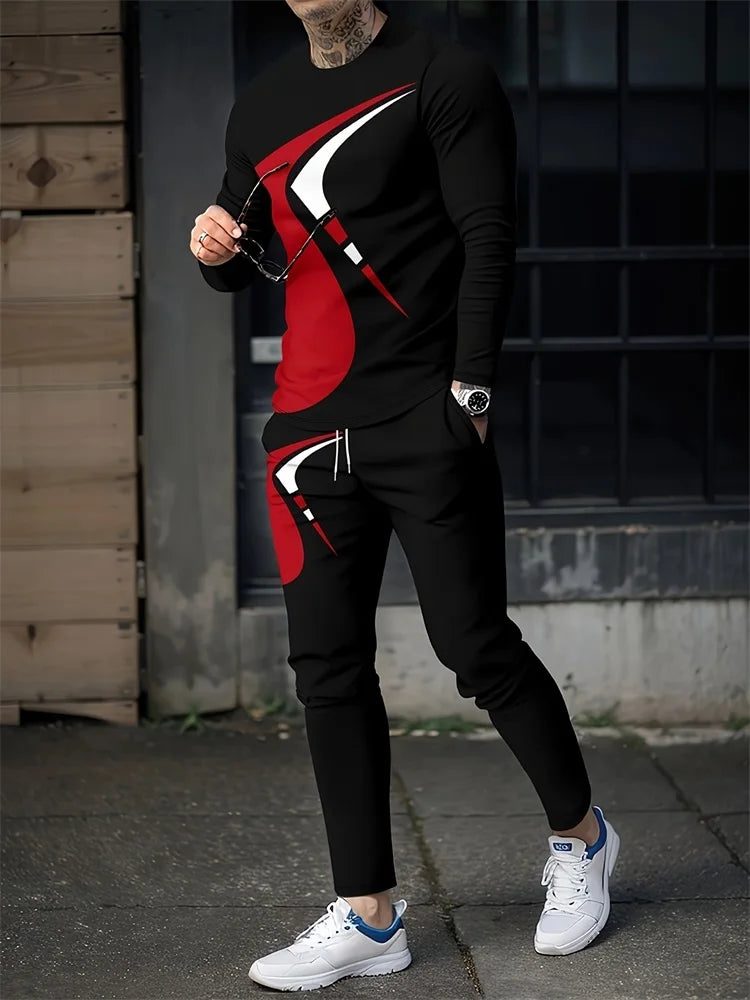 Trajes de dos piezas con estampado 3D de líneas simples, con estilo urbano.