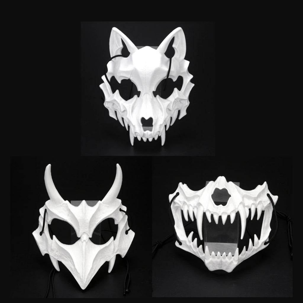 Mystical mask, half-face mask, because the dragon god, the fierce tiger, the night, the fork, the tengu man, Kiuby skull fangs, wolf mask, performance skull masks