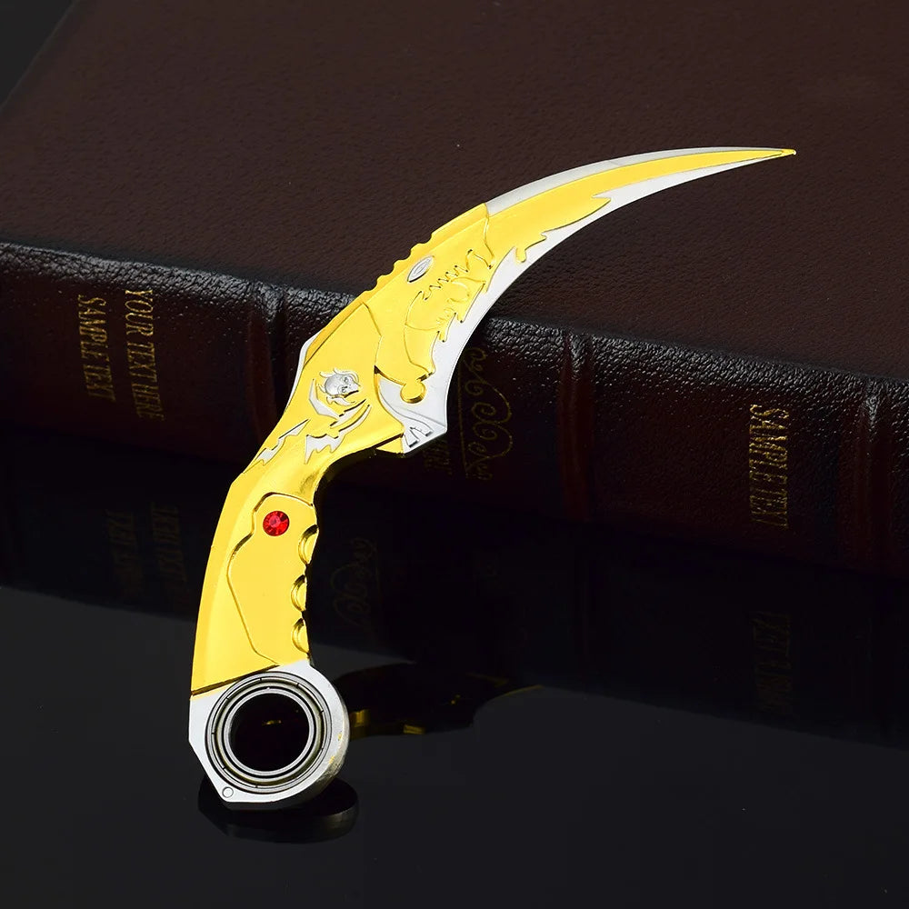 Adornos de metal para decorar de 18 cm/7,08 pulgadas, dragón azul, karambit, garra de dragón dorado.
