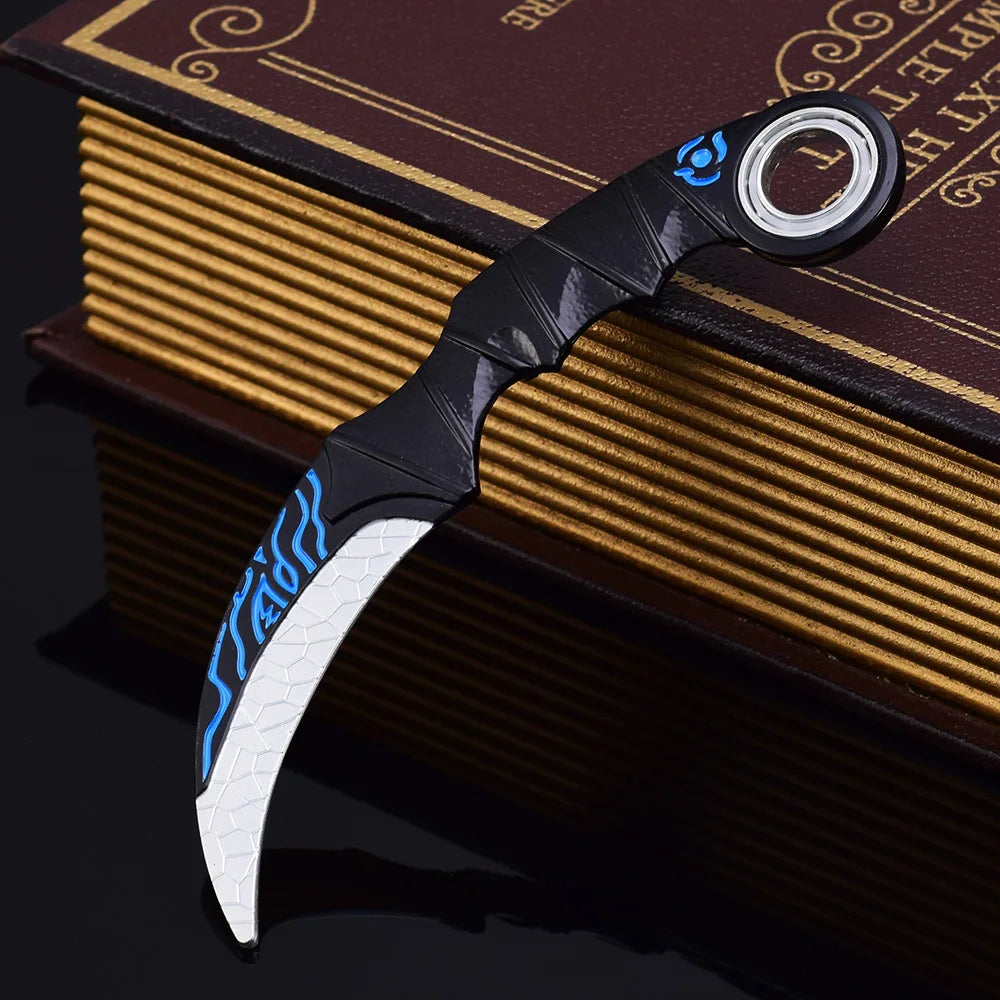 Adornos de metal para decorar de 18 cm/7,08 pulgadas, dragón azul, karambit, garra de dragón dorado.