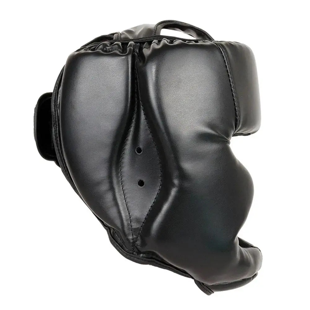 Sparring helmet, made of synthetic leather with full coverage for children and adults, head protector for training.