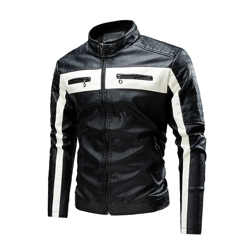 Men's Faux Leather Biker Jacket with Stand Collar, Fashion 2025