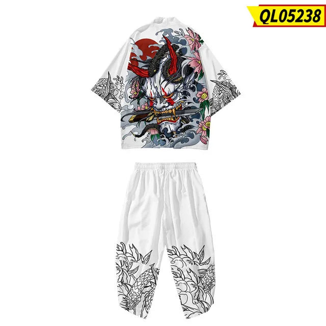 Traje de dos piezas estilo japonés, conjunto de kimono unisex