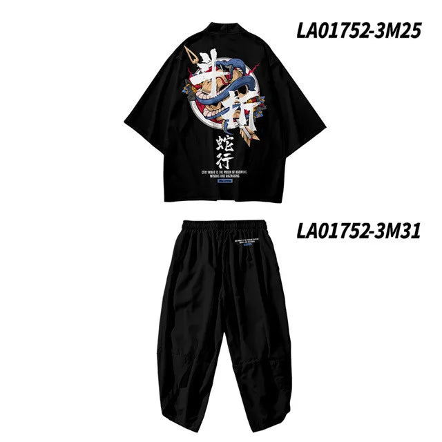 Traje de dos piezas estilo japonés, conjunto de kimono unisex