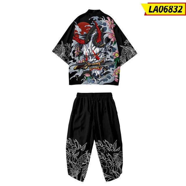 Traje de dos piezas estilo japonés, conjunto de kimono unisex