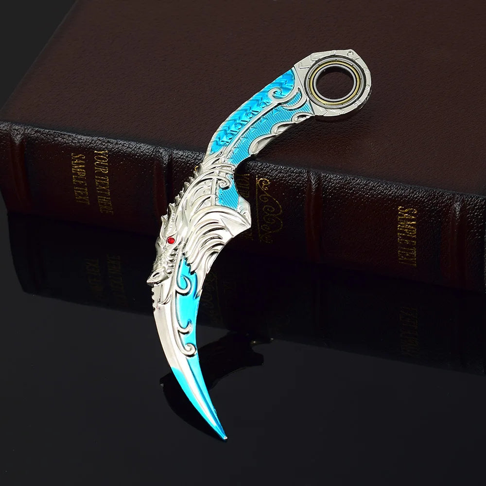 Adornos de metal para decorar de 18 cm/7,08 pulgadas, dragón azul, karambit, garra de dragón dorado.