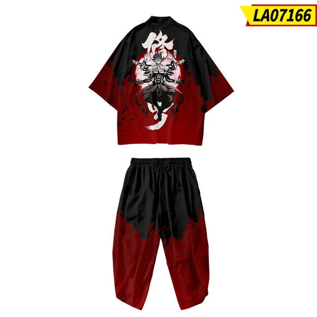 Traje de dos piezas estilo japonés, conjunto de kimono unisex