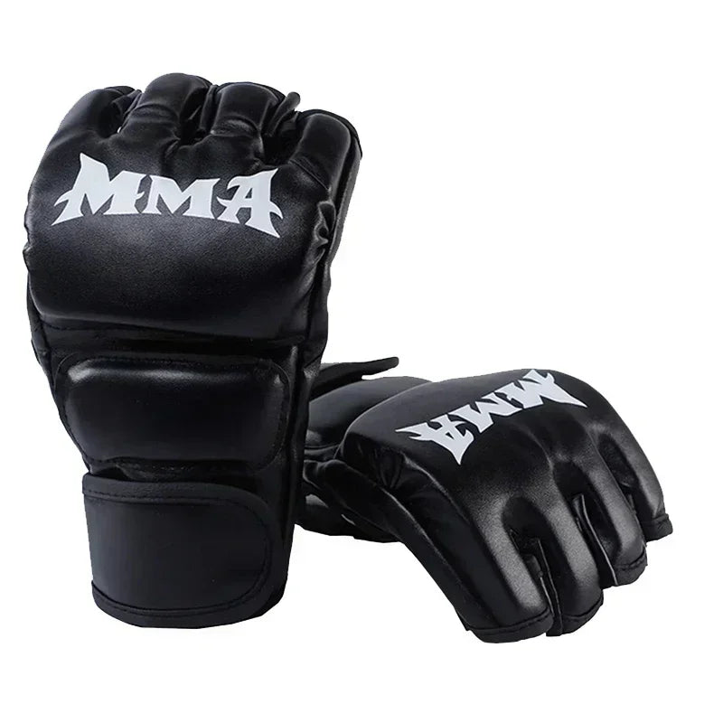 Professional Half Finger MMA Gloves with Leather Pad for Adults, Sanda Boxing, UFC Training, Sandbag and Knuckles.