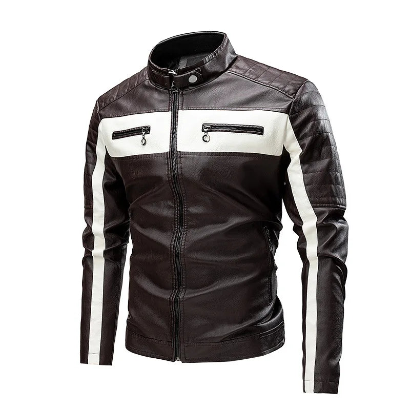 Men's Faux Leather Biker Jacket with Stand Collar, Fashion 2025