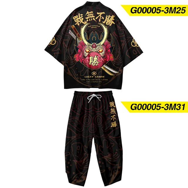 Traje de dos piezas estilo japonés, conjunto de kimono unisex