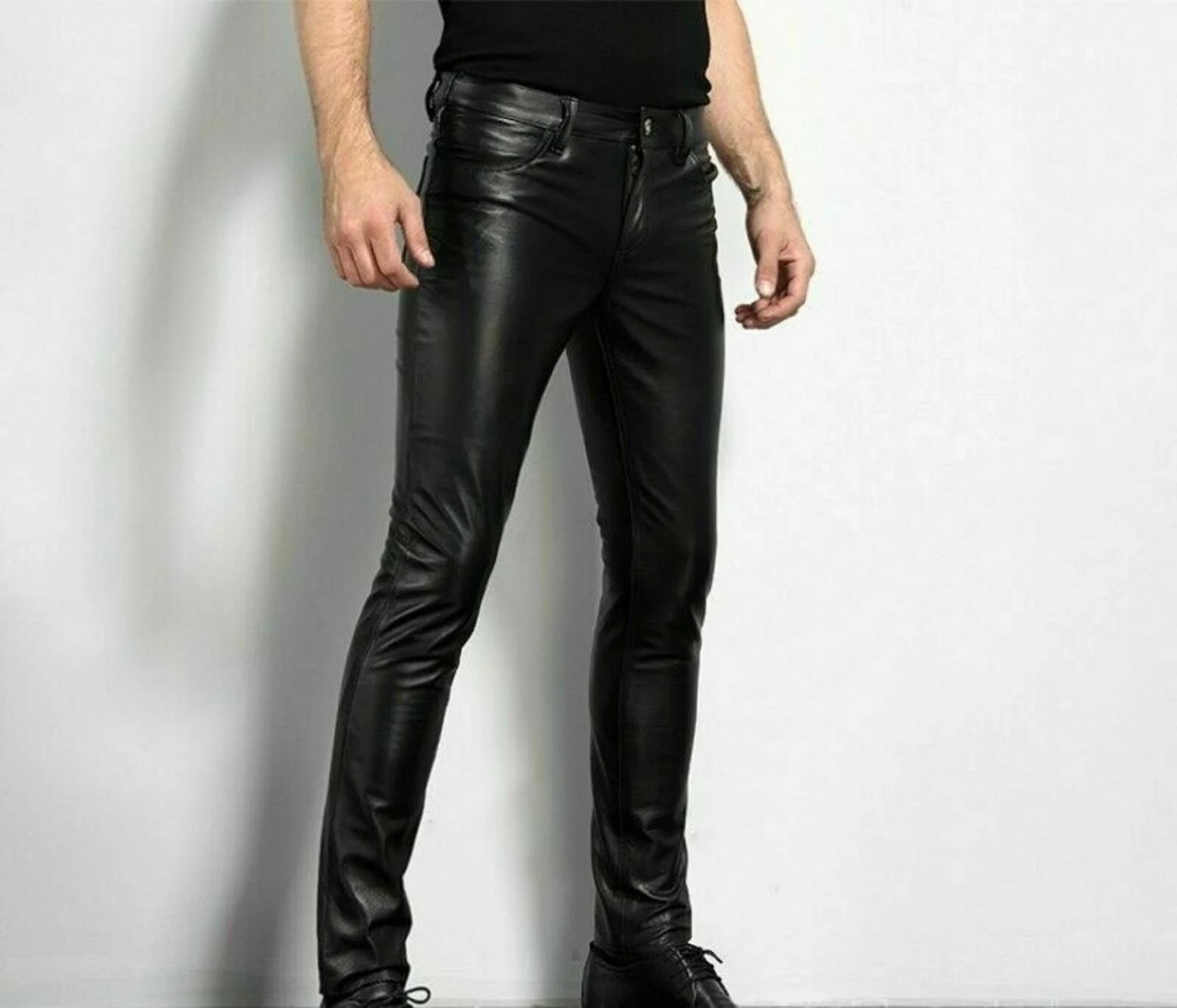 Men's rock style faux leather pants.