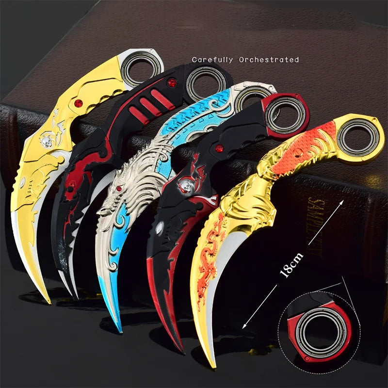 Adornos de metal para decorar de 18 cm/7,08 pulgadas, dragón azul, karambit, garra de dragón dorado.
