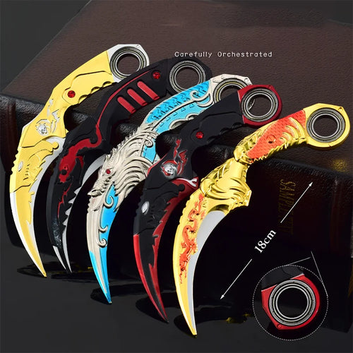 Adornos de metal para decorar de 18 cm/7,08 pulgadas, dragón azul, karambit, garra de dragón dorado.