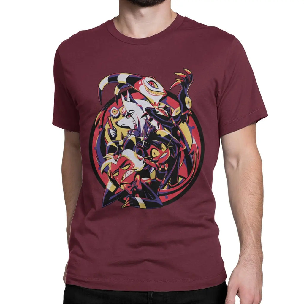 Pure cotton, short-sleeved, unisex t-shirt from Helluva Boss, limited edition, featuring Moxxie, Millie, Loona, and Blitzo, size 4XL